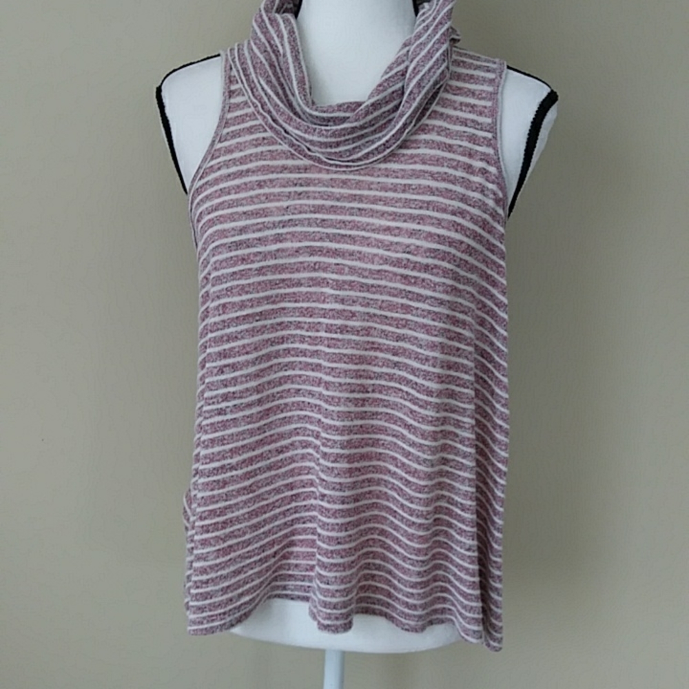 Hippie Rose Cowl Neck Heathered Sweater L Oatmeal / Brandy Wine Combo